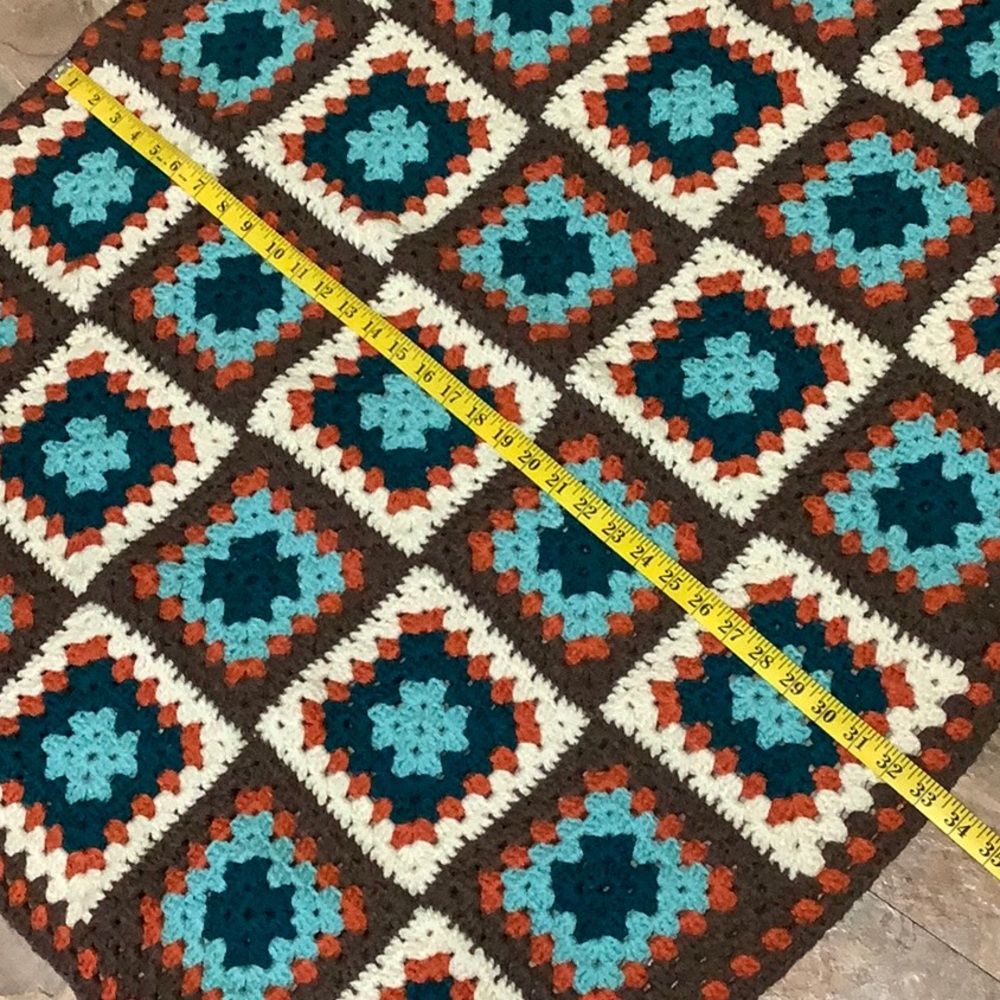 Brown, turquoise & orange granny square Afghan - Picture 5 of 6